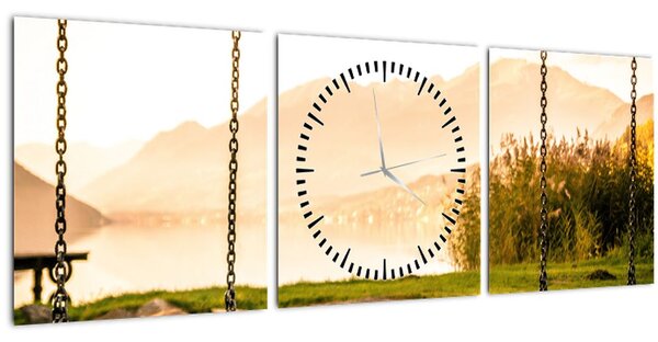 Obraz houpačky v přírodě (s hodinami) (90x30 cm)