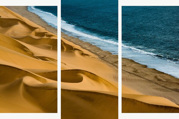 Zlaté duny u modrého oceánu – Třídílný obraz B, 150 × 100 cm