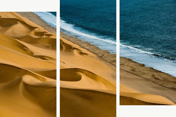 Zlaté duny u modrého oceánu – Třídílný obraz C, 150 × 100 cm