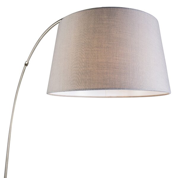 Moderní oblouková lampa ocelová s šedým látkovým stínítkem - Arc Basic