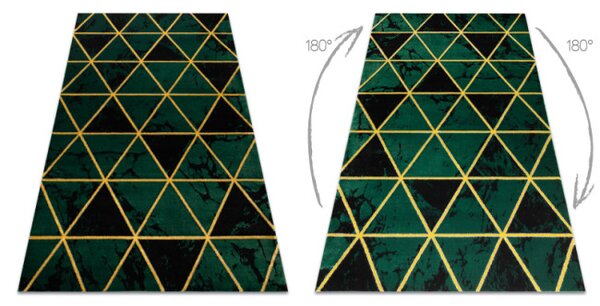 Koberec EMERALD exkluzivní 1020 glamour, styl marmur, trojúhelníky lahvově zelený/zlatý