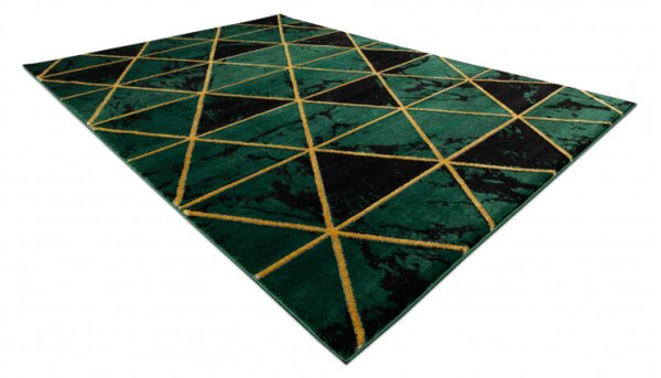 Koberec EMERALD exkluzivní 1020 glamour, styl marmur, trojúhelníky lahvově zelený/zlatý