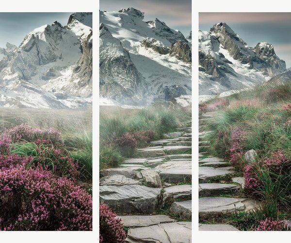 Horská stezka pod zasněženými štíty – Třídílný obraz B, 120 × 100 cm