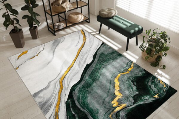 Koberec EMERALD exkluzivní 1017 glamour, styl marmur lahvově zelený/zlatý