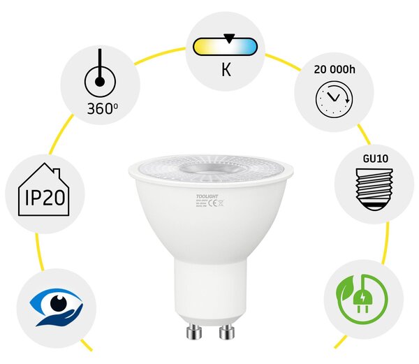 Toolight LED žárovka studená LED RSL040 GU10 5W Warm