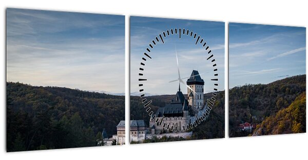 Obraz Karlštejnu (s hodinami) (90x30 cm)