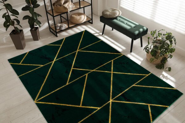 Koberec EMERALD exkluzivní 1012 glamour, styl geometrický, marmur lahvově zelený/zlatý