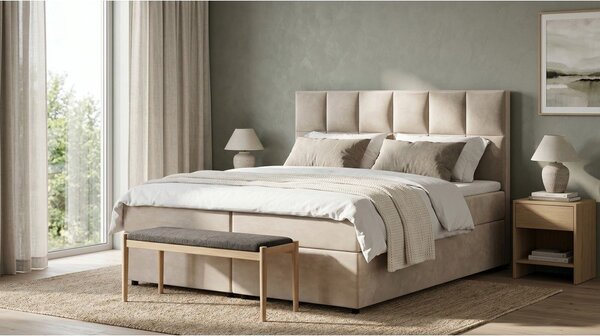 Béžová boxspring postel s úložným prostorem 180x200 cm Flip – Ropez