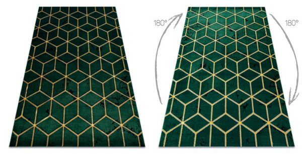 Koberec EMERALD exkluzivní 1014 glamour, styl kostka lahvově zelený / zlatý