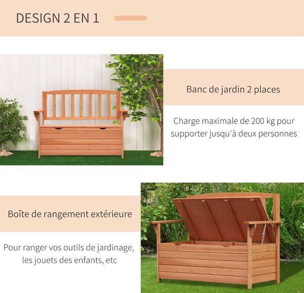 Zahradní lavice Outsunny z jedlového dřeva s úložným prostorem rozměry 112D x 58Š x 84V cm | Aosom