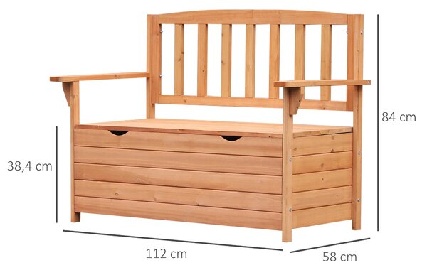Zahradní lavice Outsunny z jedlového dřeva s úložným prostorem rozměry 112D x 58Š x 84V cm | Aosom