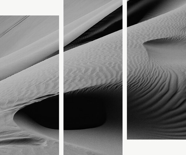 Černobílé linie písečných dun – Třídílný obraz C, 120 × 100 cm
