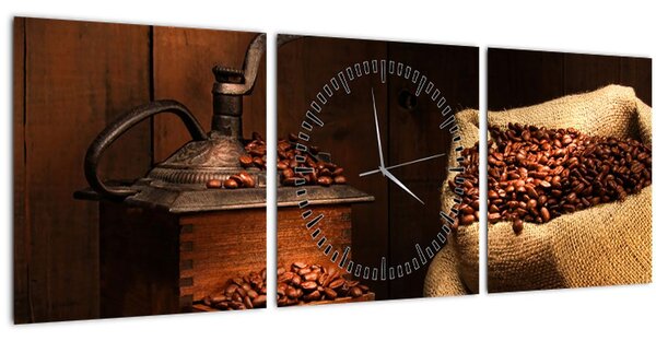 Obraz kávy (s hodinami) (90x30 cm)