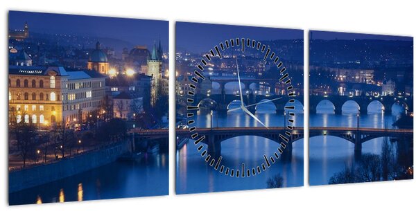 Obraz pražských mostů (s hodinami) (90x30 cm)