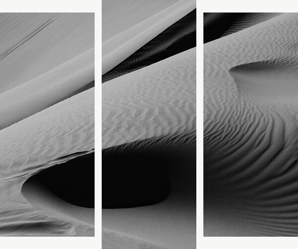 Černobílé linie písečných dun – Třídílný obraz B, 120 × 100 cm