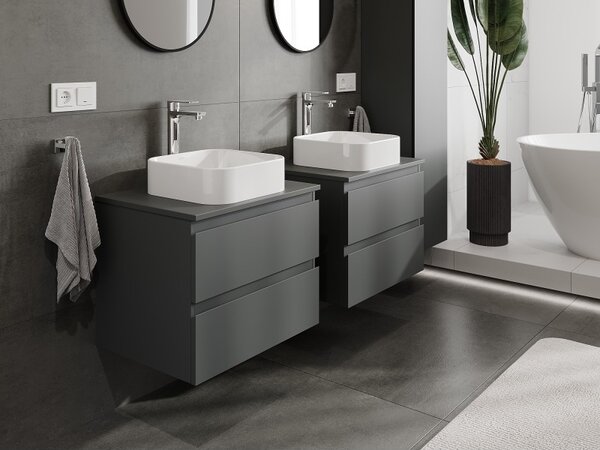 Mexen Orio, koupelnová skříňka 60 cm s horní deskou, 2 zásuvky, grafitová matná, 91A10-06047-2-BFFC66