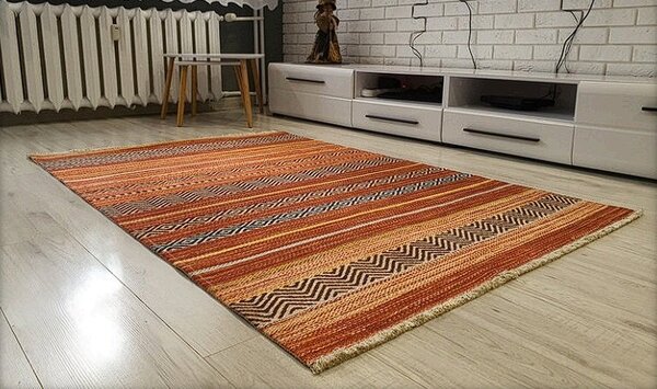 HU Vícebarevný moderní koberec Banco 1049 – oranžový Rozměr: 60x110 cm