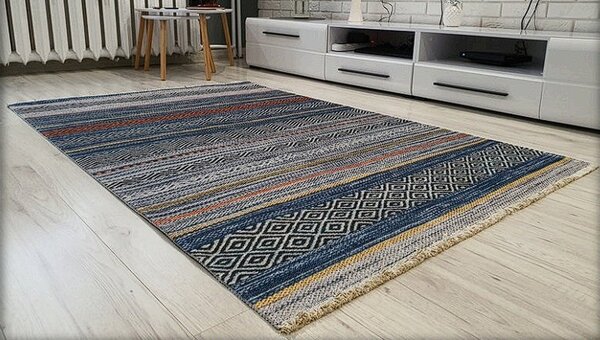 HU Vícebarevný pruhovaný koberec Banco 1049 – modrý Rozměr: 60x110 cm