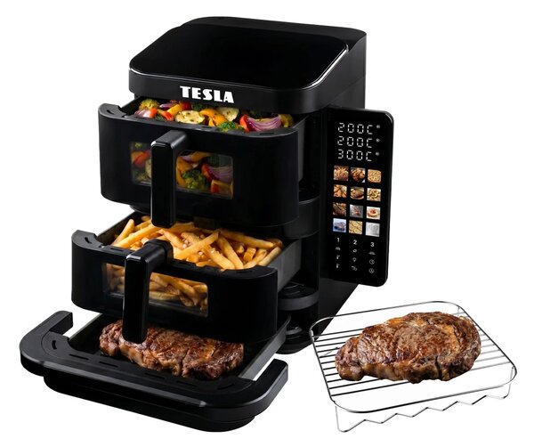 TESLA AirCook TrioZone Q636 XXL - multifunkční třízónová digitální horkovzdušná fritéza