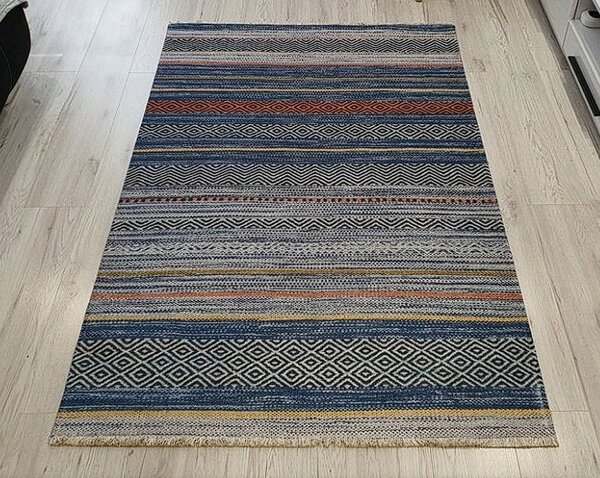 HU Vícebarevný pruhovaný koberec Banco 1049 – modrý Rozměr: 60x110 cm