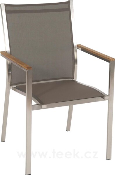 Stern Nerezové stohovatelné jídelní křeslo Cardiff, Stern, 57x61x92 cm, rám nerez, výplet textilen stříbrnočerný (silver grey), teakové područky