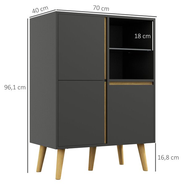 HOMCOM Úložný kabinet, skříň na oblečení, komoda, moderní design, s nastavitelnými policemi a stabilními dřevěnými nohami do obývacího pokoje, ložnice