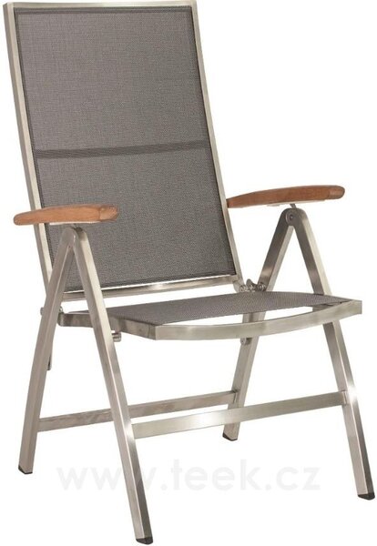 Stern Nerezové polohovací jídelní křeslo Cardiff, Stern, 60x69x110 cm, rám nerez, výplet textilen šedobéžový (taupe), teakové područky