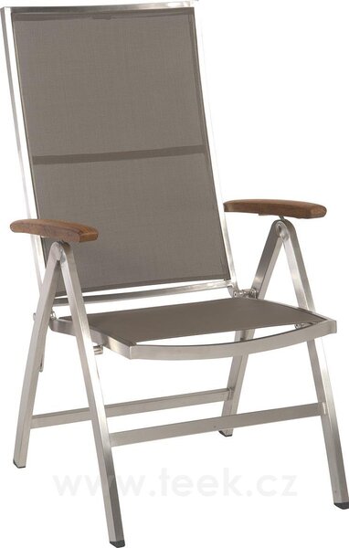 Stern Nerezové polohovací jídelní křeslo Cardiff, Stern, 60x69x110 cm, rám nerez, výplet textilen šedobéžový (taupe), teakové područky