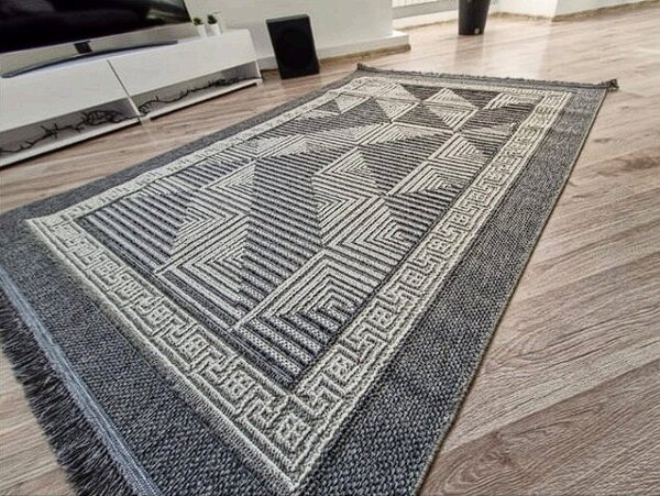 HU Šedý moderní koberec Boho 874-S s kostkovaným vzorem Rozměr: 60x100 cm