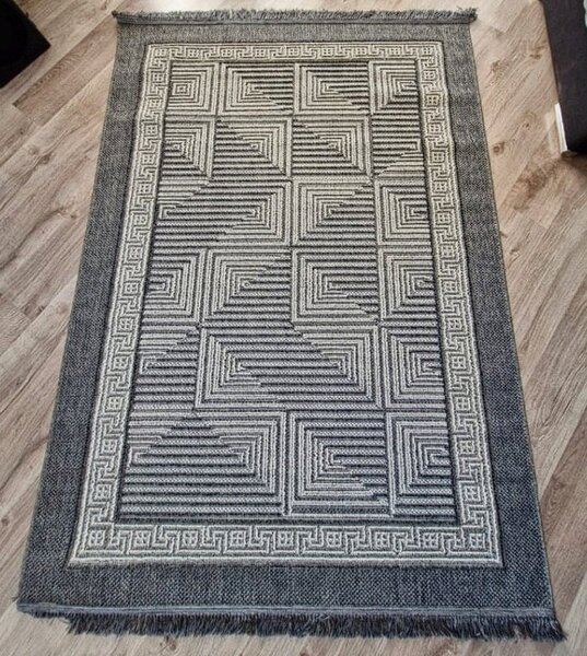 HU Šedý moderní koberec Boho 874-S s kostkovaným vzorem Rozměr: 60x100 cm