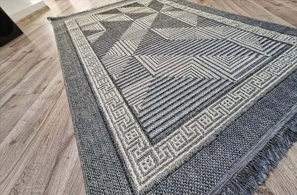 HU Šedý moderní koberec Boho 874-S s kostkovaným vzorem Rozměr: 60x100 cm
