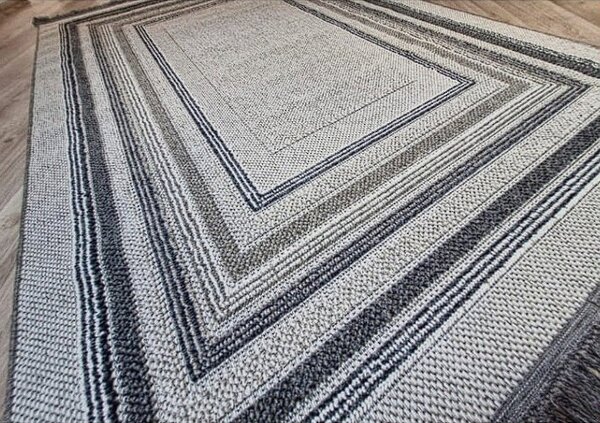 HU Šedo-béžový moderní koberec Boho 872-S s motivem obdélníků Rozměr: 60x100 cm