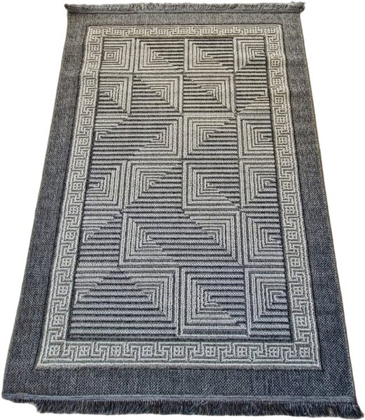 HU Šedý moderní koberec Boho 874-S s kostkovaným vzorem Rozměr: 60x100 cm