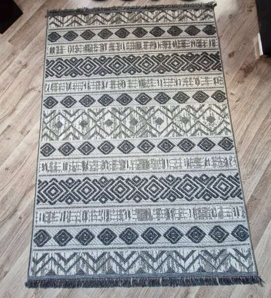HU Šedý moderní pruhovaný koberec Boho 881-S Rozměr: 60x100 cm