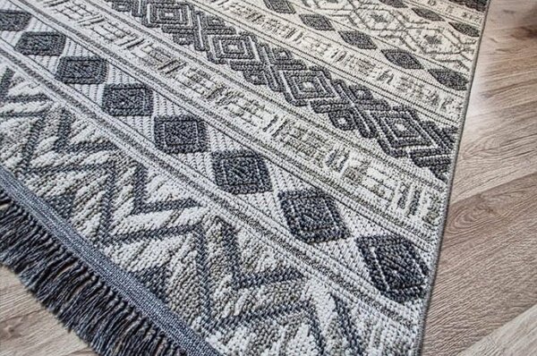HU Šedý moderní pruhovaný koberec Boho 881-S Rozměr: 60x100 cm