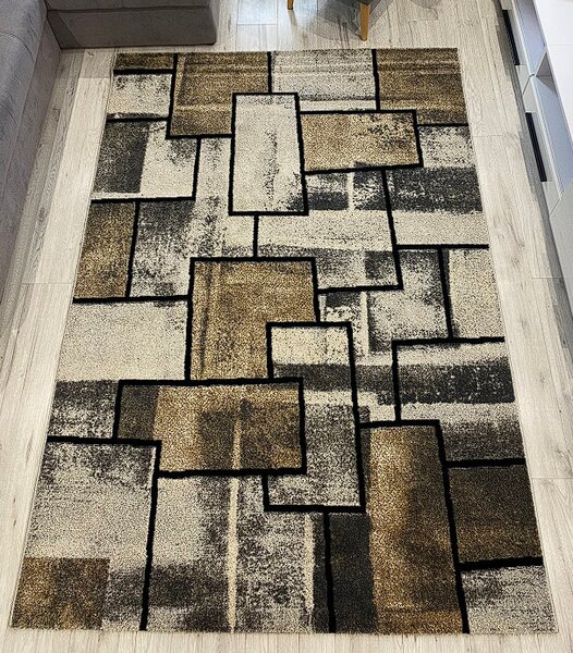 HU Moderní koberec Gallery v hnědé, béžové a šedé barvě s kostkovaným vzorem Rozměr: 60x110 cm