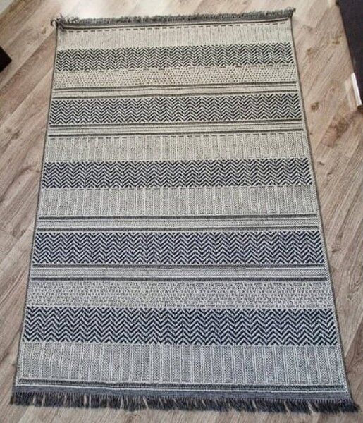 HU Šedo-béžový pruhovaný koberec Boho 878-S Rozměr: 60x100 cm