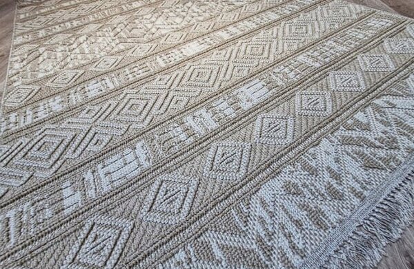 HU Béžový pruhovaný koberec Boho 881-B Rozměr: 60x100 cm