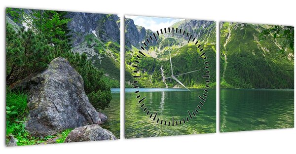 Obraz jezera v Tatrách (s hodinami) (90x30 cm)