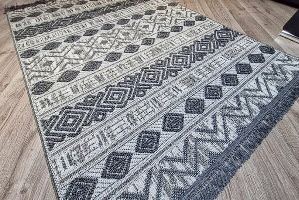 HU Šedý moderní pruhovaný koberec Boho 881-S Rozměr: 60x100 cm