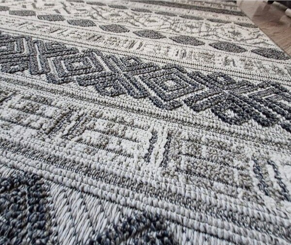 HU Šedý moderní pruhovaný koberec Boho 881-S Rozměr: 60x100 cm