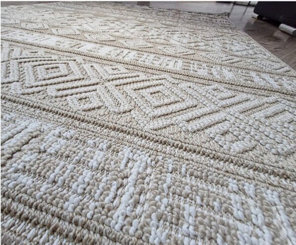 HU Béžový pruhovaný koberec Boho 881-B Rozměr: 60x100 cm