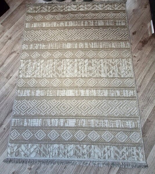 HU Béžový pruhovaný koberec Boho 881-B Rozměr: 60x100 cm