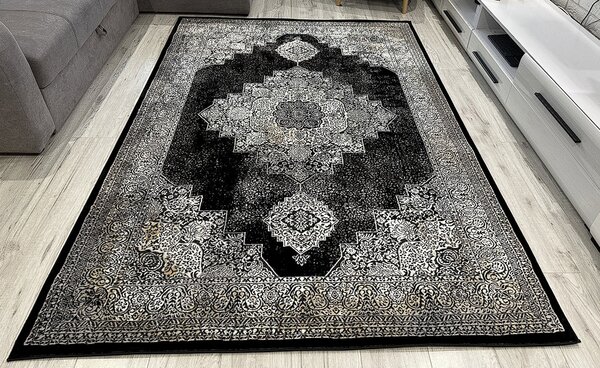 HU Černý orientální koberec Glamour 27216-Siyach Rozměr: 60x110 cm
