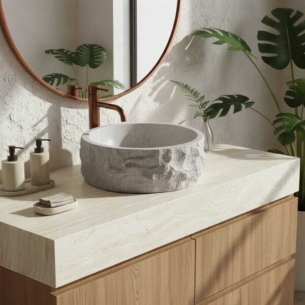 Rea Alice Moon, umyvadlo na desku 390×390×145 mm, béžová matná – imitace kamene, REA-U3501