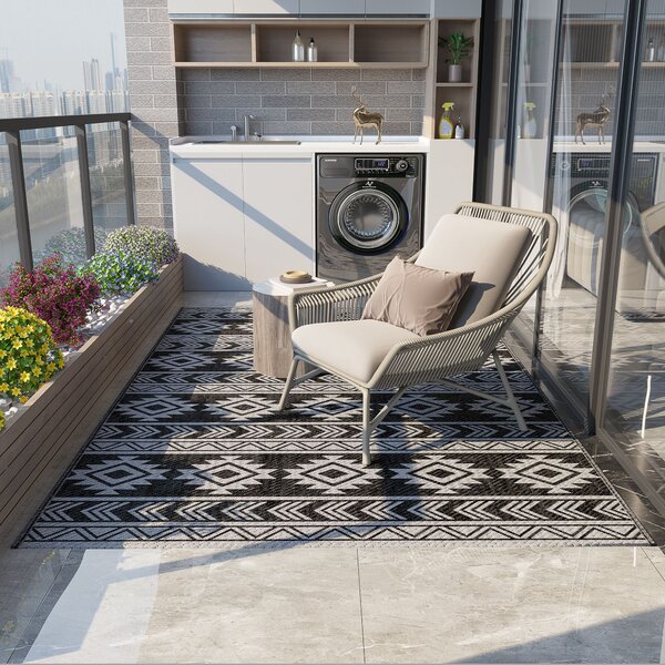 Outsunny Exteriérový Koberec - Odolný a Voděodolný Koberec s Geometrickým Designem, Plochý Koberec pro Balkon, Zahradu, Terasu, Koupelnu, Předsíň a Ku