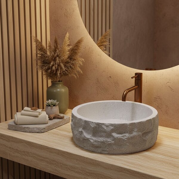 Rea Alice Moon, umyvadlo na desku 390×390×145 mm, béžová matná – imitace kamene, REA-U3501