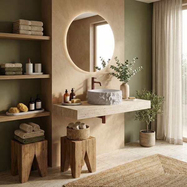 Rea Alice Moon, umyvadlo na desku 390×390×145 mm, béžová matná – imitace kamene, REA-U3501