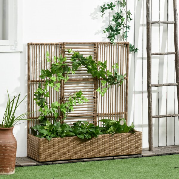 Zvýšený zahradní záhon Outsunny s mřížkou v ratanovém vzhledu, 103 x 103 x 29 cm Písek | Aosom