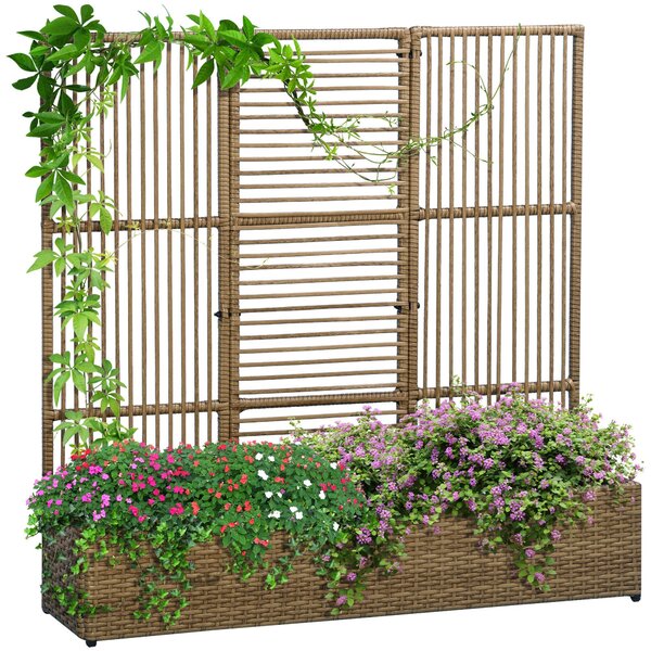 Zvýšený zahradní záhon Outsunny s mřížkou v ratanovém vzhledu, 103 x 103 x 29 cm Písek | Aosom